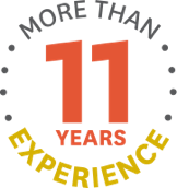 The sentence "MORE THAN 11 YEARS EXPERIENCE" presented in a circular shape