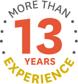 The sentence "MORE THAN 13 YEARS EXPERIENCE" presented in a circular shape